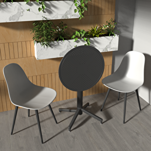Tilia Gri-Siyah Plastik Bahçe Balkon Bistro Seti Katlanır Masa 60*60 Cm