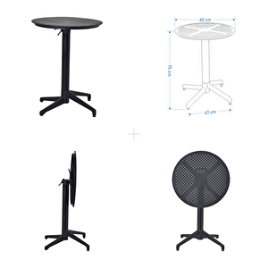 Tilia Gri-Siyah Plastik Bahçe Balkon Bistro Seti Katlanır Masa 60*60 Cm