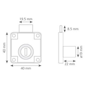 Çekmece Kapak Kilidi Kare 22mm Siyah