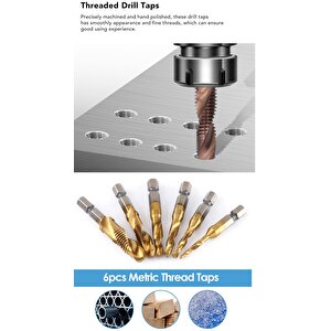 Kılavuz Pafta Seti 6 Parça M3 M4 M5 M6 M8 M19 Hss Matkap Klavuz Takımı Ahşap Plastik Metal Yiv Açma