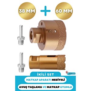 38mm + 60mm Granit Mermer Seramik Beton Taş Delme Panç Spiral Avuç Taşlama Matkap Uyumlu M14 Aparat