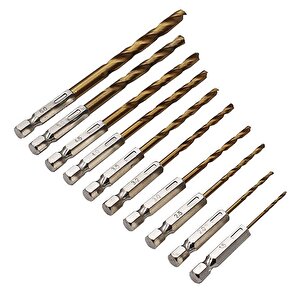Hss Çelik Titanyum Kaplı Matkap Uç Seti 10 Parça Altıgen Saplı 1/4 Hex Ahşap Metal Uç Takımı