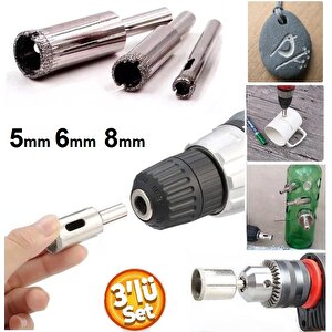 Cam Fayans Delme Mermer Granit Yuvarlak Delik Açma Panç 3 parça (5mm-6mm-8mm) Elmas Uçlu Karot