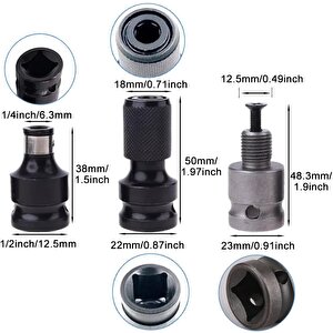 1/2 Matkap Mandren Adaptör seti 3 lü  Somun Sökme Makinesini Hex Bits vidalamaya Dönüştürme aparat