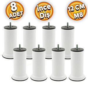 Mobilya Baza Kanepe Koltuk Destek Ayağı Metrik 8 Civatalı İnce Diş Beyaz Metal Ayak 12 Cm (8 Adet)