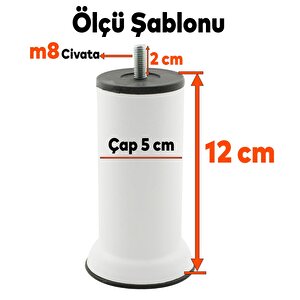 Mobilya Baza Kanepe Koltuk Destek Ayağı Metrik 8 Civatalı İnce Diş Beyaz Metal Ayak 12 Cm (8 Adet)