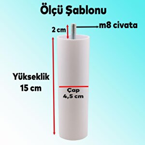 Mobilya Kanepe Koltuk Baza Yükseltme Yükseltici M8 Civatalı Incediş Destek Ayağı Ayakları Beyaz 15cm