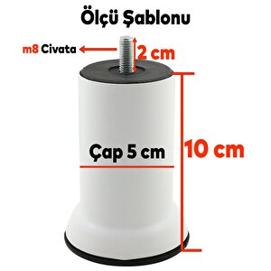 10 Cm Mobilya Kanepe Baza Yatak Koltuk Çekyat Yükseltme Destek Ayağı M8 Beyaz Metal Ayakları