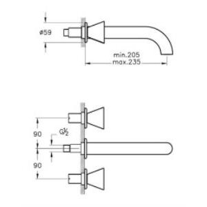 Vitra Liquid Ankastre Lavabo Bataryası A4268939 Uzun - Parlak Siyah