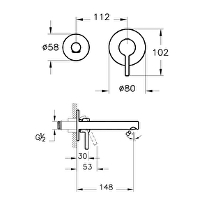 Vitra  Origin A4258136 Ankastre Lavabo Bataryası, Mat Siyah