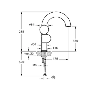Vitra Liquid Lavabo Bataryası A4275539 Soldan Kullanım - Parlak Siyah