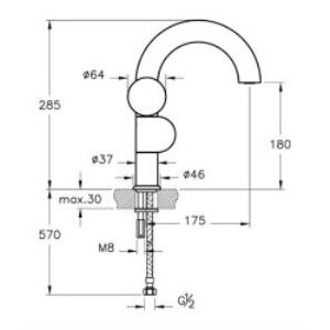 Vitra Liquid Lavabo Bataryası A4275539 Soldan Kullanım - Parlak Siyah