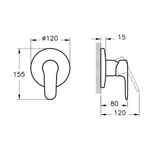 A4272826 Root Round Ankastre Duş Bataryası, Bakır