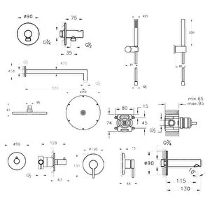 Vitra Origin Ankastre Duş Seti - Mat Siyah - 8 Parça