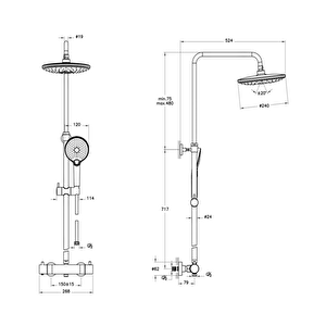 Vitra Aquaheat A47205 Bliss 240 2f Duş Sistemi, Krom