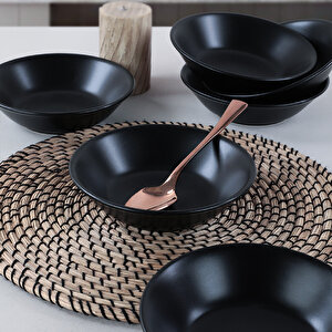 Mat Siyah Hitit Yemek Tabağı 18 Cm 6 Adet