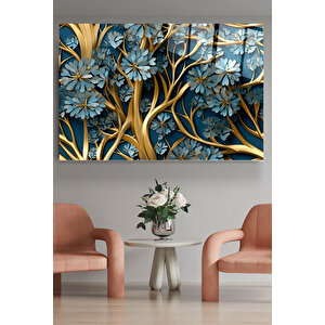 Mavi Çiçekler Cam Tablo, Dekoratif 50x70 cm