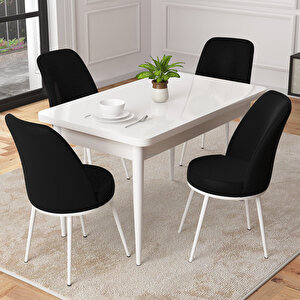 Raum Beyaz 70x110 Sabit Mutfak Masası Takımı 4 Adet Sandalye Siyah