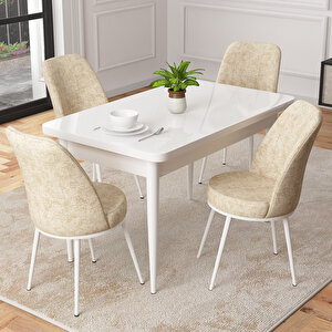 Raum Beyaz 70x110 Sabit Mutfak Masası Takımı 4 Adet Sandalye Krem