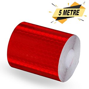 Reflektörlü Reflektif Fosforlu Şerit Bant Petekli Reflekte İkaz Bandı 5 Metre Kırmızı