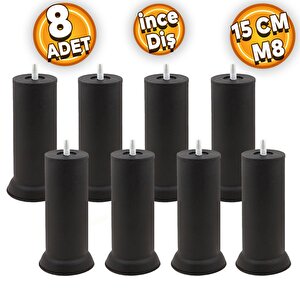 Mobilya Baza Metal Kanepe Koltuk Destek Ayağı M8 Civatalı İnce Diş Siyah Ayak 15 Cm (8 Adet)