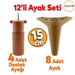 Aspen 12'li Set Lüks Mobilya Kanepe Sehpa Tv Ünitesi Koltuk Ayağı 15 Cm Kahverengi Baza Ayak