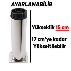 Mobilya Kanepe Baza Koltuk Metal Destek Ayağı Ayarlanabilir Krom Ayak 15 Cm (5 Adet)