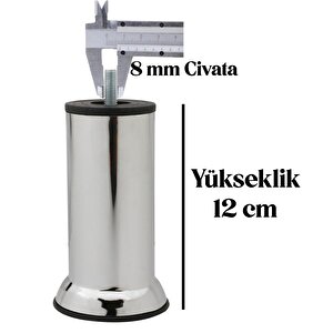 Mobilya Kanepe Baza Koltuk Ünite Destek Ayağı M8 Civata 12 Cm Krom Metal Yükseltici İnce Diş Ayak (16 Adet)