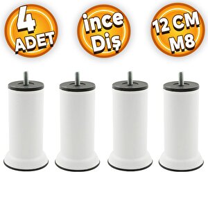 Mobilya Baza Kanepe Koltuk Destek Ayağı Metrik 8 Civatalı İnce Diş Beyaz Metal Ayak 12 Cm (4 Adet)