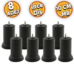 Mobilya Baza Koltuk Kanepe Çekyat Yükseltme Ayağı Ince Diş Metal M8 Siyah Ayakları 10 Cm 8 Adet