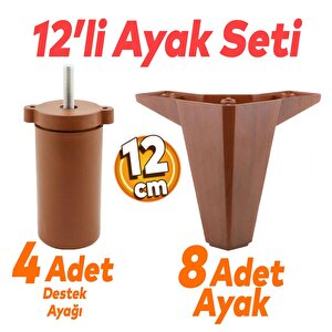 Sedir 12'li Set Mobilya Tv Ünitesi Çekyat Koltuk Kanepe Destek Ayağı 12 Cm Kahverengi Baza Ayak