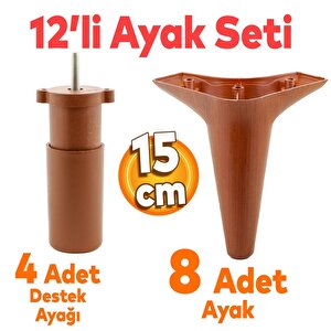 Aspen 12'li Set Lüks Mobilya Kanepe Sehpa Tv Ünitesi Koltuk Ayağı 15 Cm Kahverengi Baza Ayak