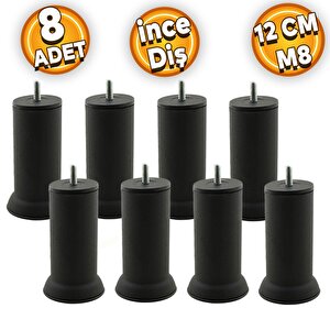 Mobilya Baza Kanepe Koltuk Çekyat Yükseltme Ayağı Ince Diş M8 Siyah Metal Ayakları 12cm 8 Adet