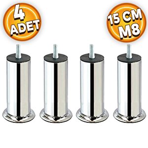 Mobilya Kanepe Baza Koltuk Ünite Destek Ayağı M8 Civata 15 Cm Krom Metal Yükseltici İnce Diş Ayak (4 Adet)
