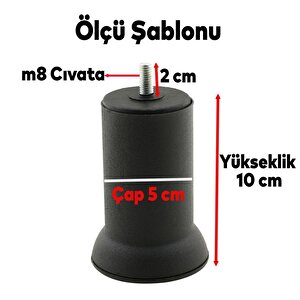Mobilya Baza Koltuk Kanepe Çekyat Yükseltme Ayağı Metal Ayakları Ince Diş M8 Siyah 10 Cm 12 Adet