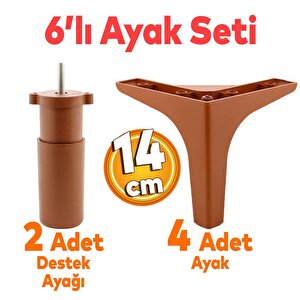 Sedef 6'lı Set Mobilya Tv Ünitesi Çekyat Koltuk Kanepe Destek Ayağı 14 Cm Kahverengi Baza Ayak