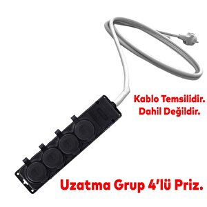 Sağlam Uzatma Monofaze Kauçuklu Bahçe Çoğaltıcı Dış Mekan Korunaklı Priz Kapaklı Siyah Grup 4'lü