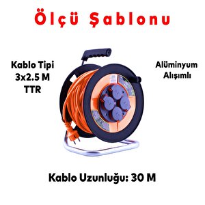 Ip44 Plastik Makaralı Seyyar Kapaklı 4 Prizli Uzatma Kablosu 3x2.5 Mm 30 Metre Termal Sigorta
