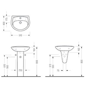 Begonya 40x51 Cm Yarım Ayaklı Lavabo (batarya Delikli) 2841t+2822