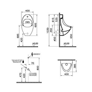 Vitra Arkitekt 4106b003-5598 Temassız Pisuvar, Elektrikli, Beyaz