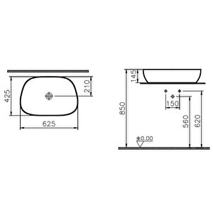 Vitra Outline Çanak Lavabo 5993b403-0016 Tv Shape - 60x41 Cm - Armatür Deliksiz - Su Taşma Deliksiz - Clean - Beyaz