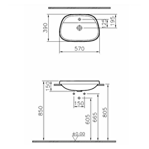 Vitra Frame Tezgahüstü Lavabo 5696b483-0041 Tv Shape - 55x39 Cm - Tek Armatür Delikli - Su Taşma Deliksiz - Clean - Mat Siyah