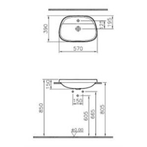 Vitra Frame Tezgahüstü Lavabo 5696b483-0041 Tv Shape - 55x39 Cm - Tek Armatür Delikli - Su Taşma Deliksiz - Clean - Mat Siyah