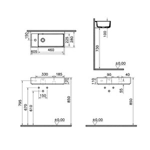 Vitra Archiplan 7408b003-0028 Sol Armatür Delikli Çanak Lavabo, 60x28, Beyaz