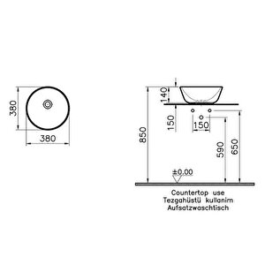 Vitra Geo Çanak Lavabo 7421b070-0016 Yuvarlak - Kompakt - 40x38 Cm - Armatür Deliksiz - Su Taşma Deliksiz - Siyah
