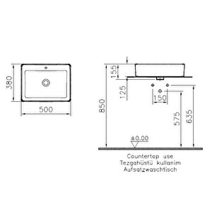 Vitra Nuo 7436b003-0012 Tezgah Üstü Lavabo,beyaz, 50cm