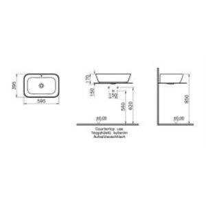 Vitra Geo Çanak Lavabo 7425b070-0012 Dikdörtgen - 60x39 Cm - Armatür Deliksiz - Su Taşma Delikli - Siyah
