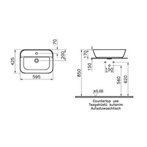 Vitra Geo 7426b003-0001 Dikdörtgen Çanak Lavabo, 60 Cm, Beyaz, Vitra Hygiene