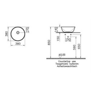 Vitra Geo Çanak Lavabo 7421b001-0016 Yuvarlak - Kompakt - 40x38 Cm - Armatür Deliksiz - Su Taşma Deliksiz - Mat Beyaz