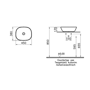 Vitra Plural 7810b403-0016 Kare Alçak Çanak Lavabo, 45cm, Beyaz